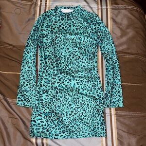 SHEIN Teal Leopard Print Dress